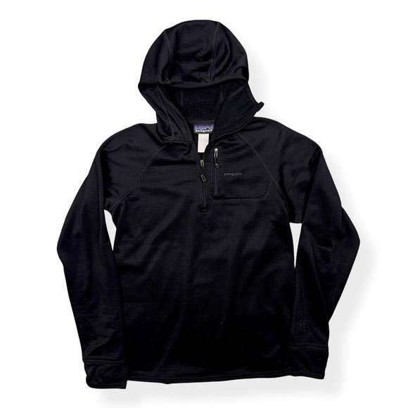 Patagonia Jackets & Blazers - Patagonia R1 Hoody Jacket Womens L Black Grid Fleece Pullover Balaclava Polartec
